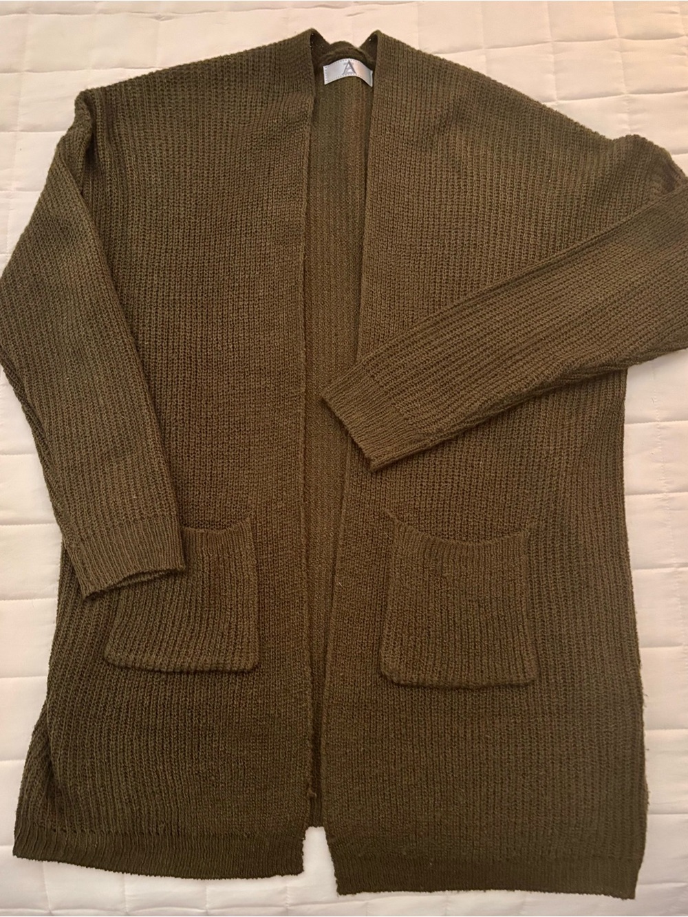 Olive Open-Front Long Knit Cardigan - Women
